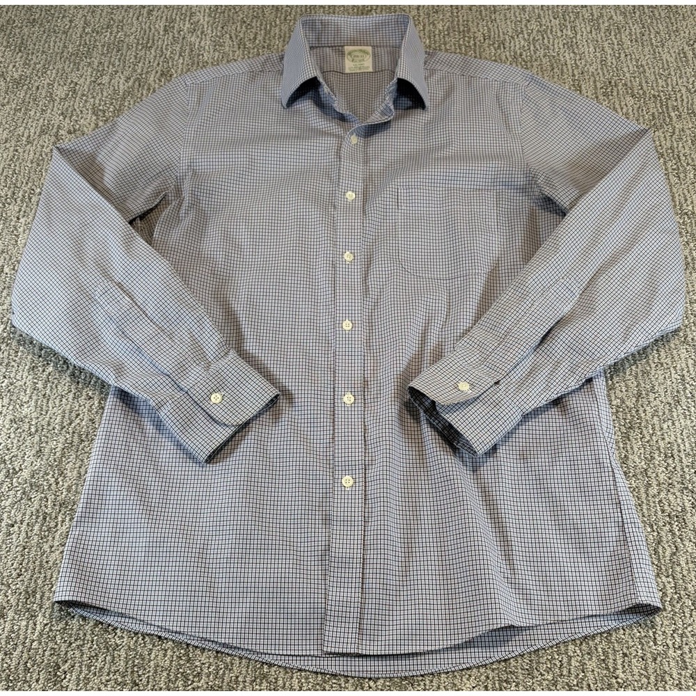Brooks Brothers Shirt Men's 15.5-33 Milano Long Sleeve Button Down Plaid NonIron